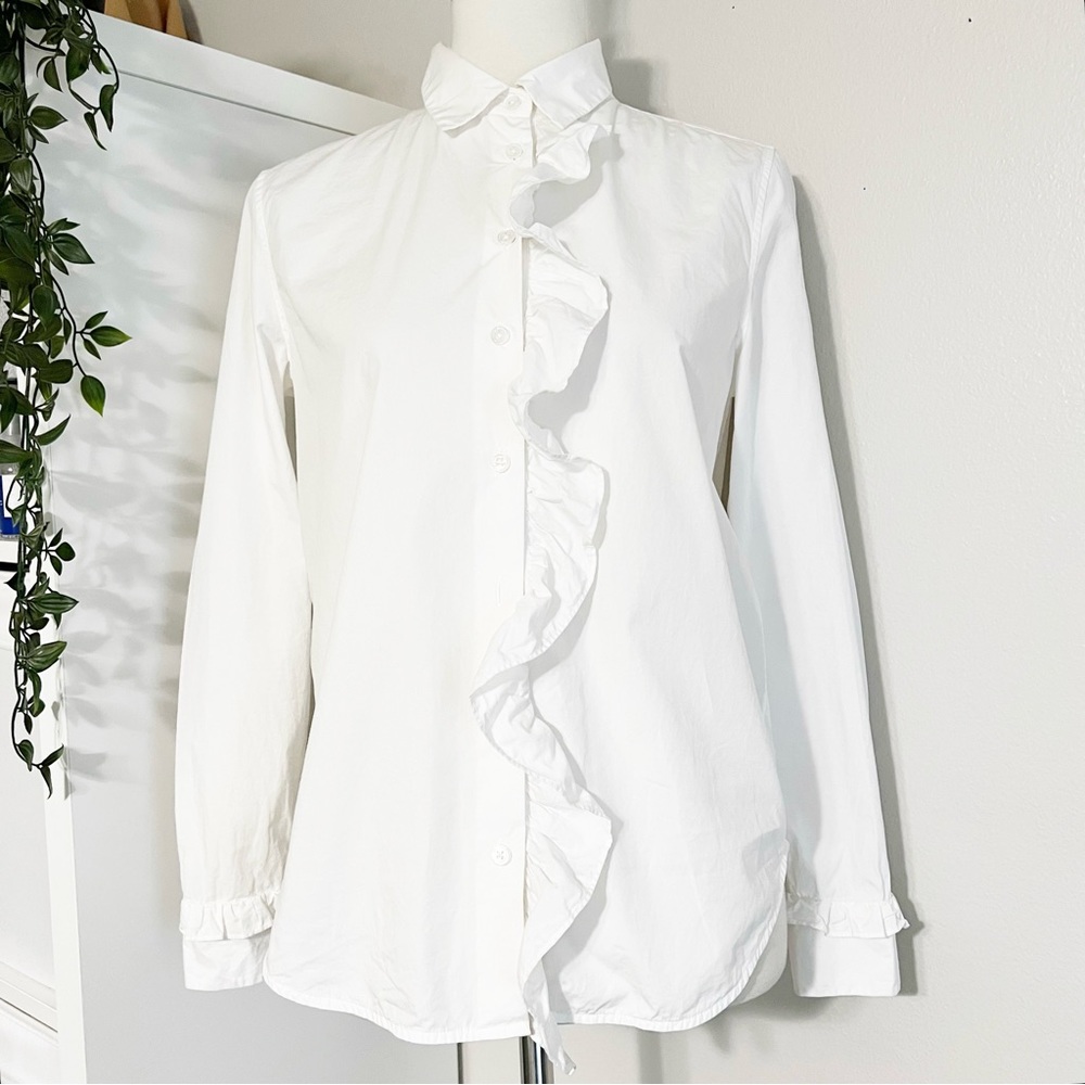 Equipment Front Ruffle Button Down Blouse In White - image 1